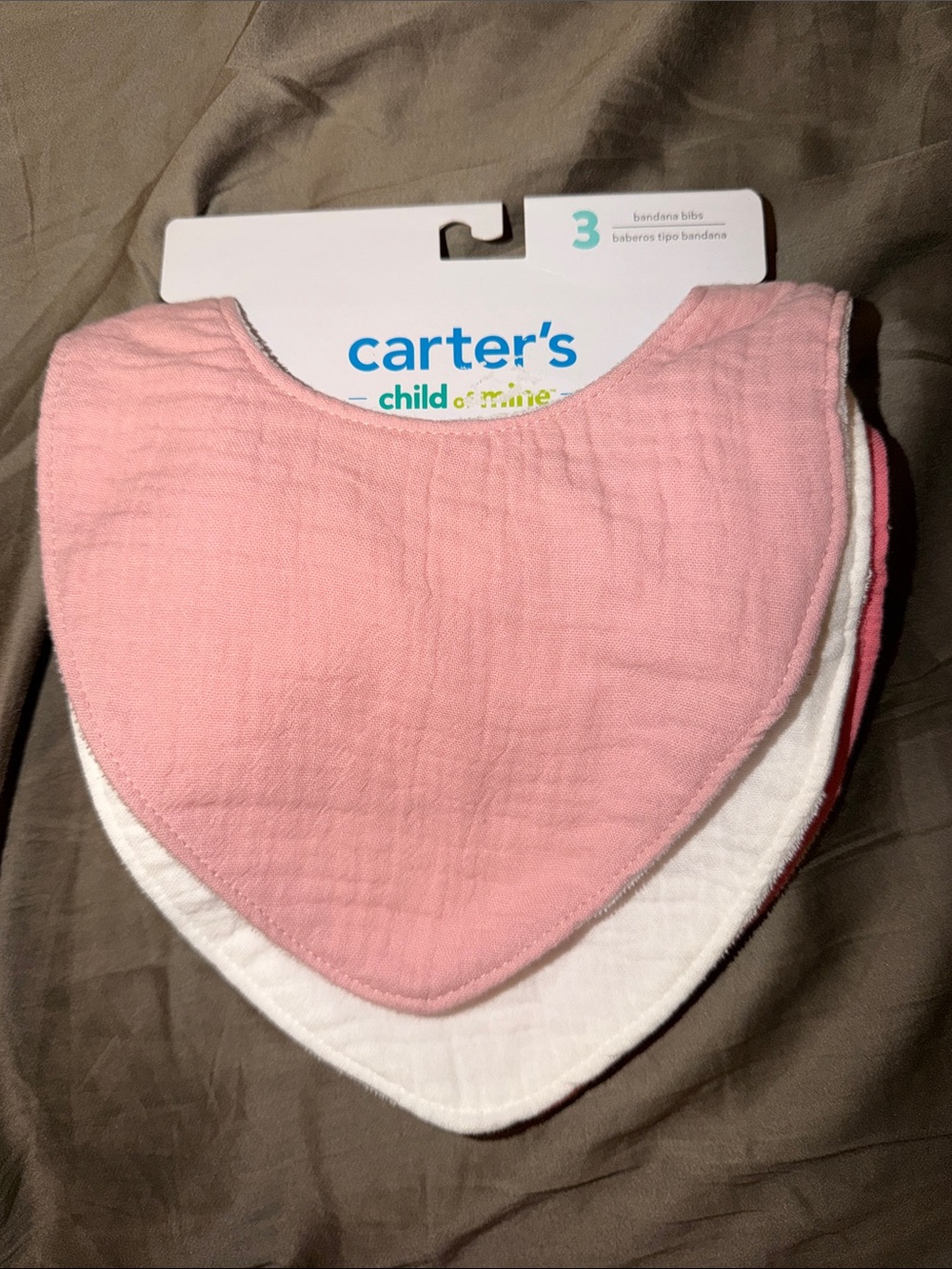 Carter's Pink and White Muslin Bandana Bibs - 3 Pack